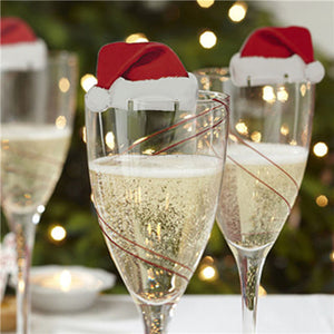 10 pcs Table Place Cards Christmas Santa Hat Wine Glass Decoration