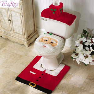 FENGRISE Santa Claus Rug Toilet Seat Cover Bathroom Set Snowman Merry Christmas Decoration Fancy Navidad Decoration Supplies